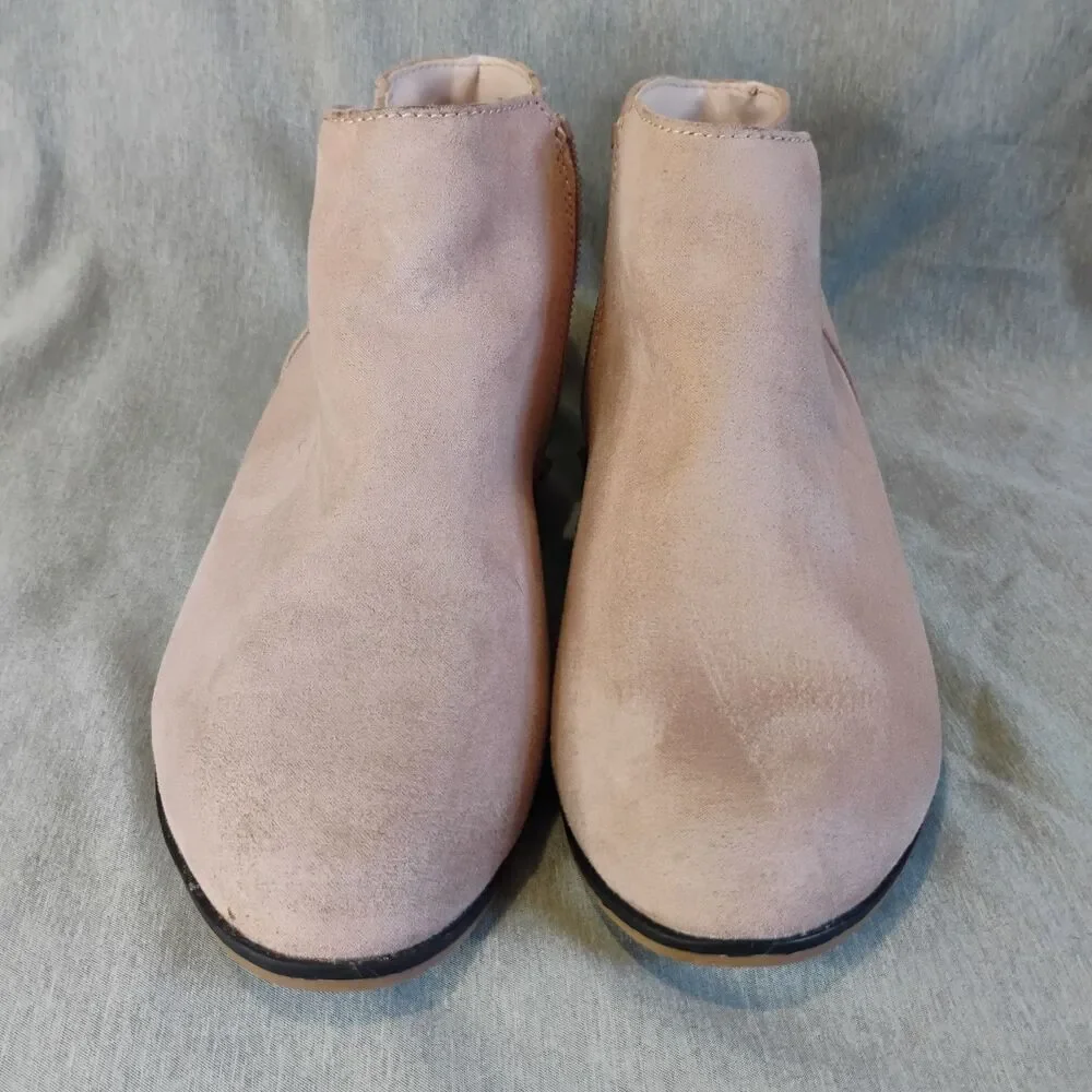 Cat & Jack Pink Suede Ankle Booties Girls Size 3 Side Zipper Low Heel Flat Shoes